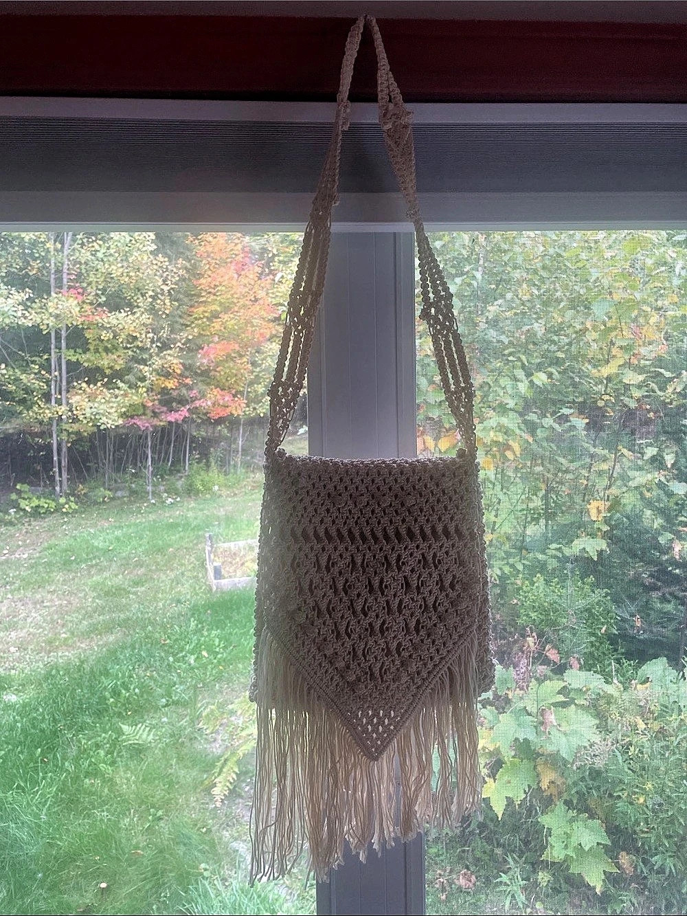 Centro Santa Rosa de Lima Crochet Fringe Shoulder Bag in Cream